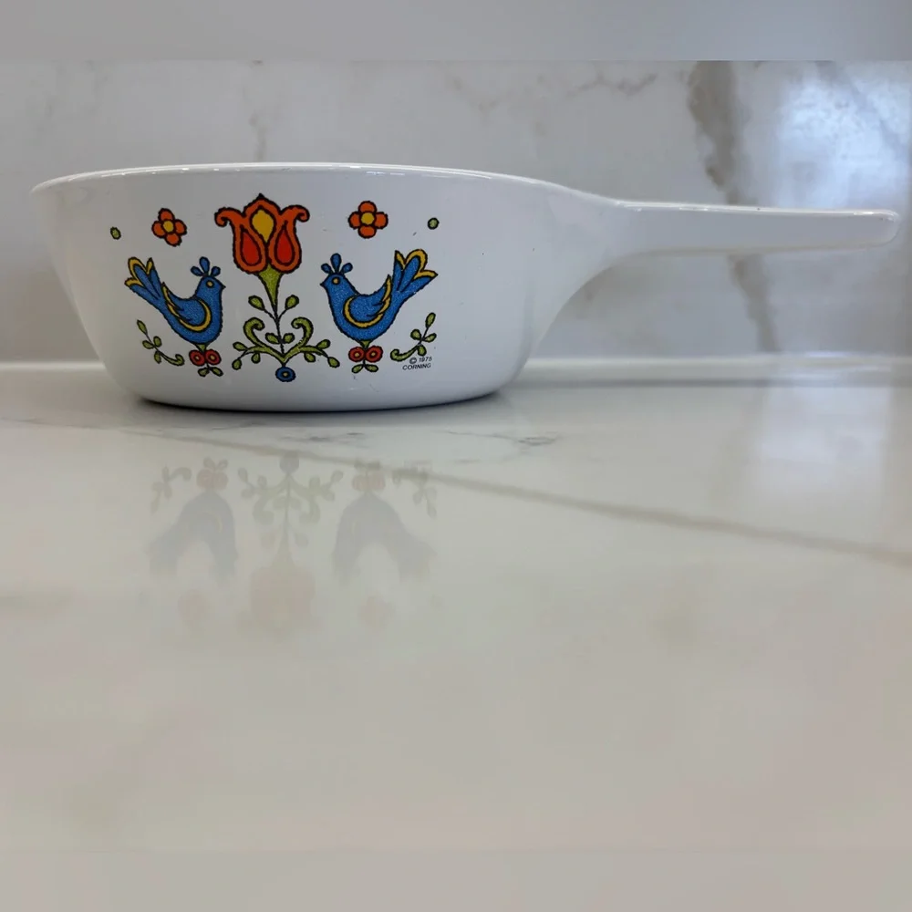 Vintage Corning Ware Country Festival Enamel Saucepan with Bluebirds - Picture 1 of 5